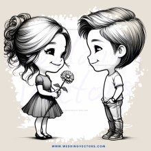 two children, a boy and a girl, looking at a flower