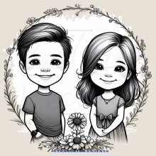 a boy and girl surrounded by flowers