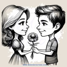 couple posing with flowers in hand