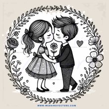 kissing couple in circle flower border image