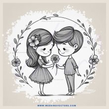 two kids with flowers on their hair and hands around each other's waist