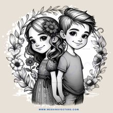 a boy and girl with flowers in their hair
