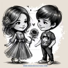 two kids standing together holding flowers