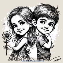 a boy and girl with flowers in hand