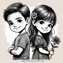 a boy and girl holding flowers and smiling