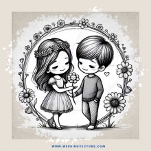 a couple holding flowers in an arch