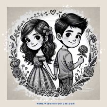 boy and girl holding hands with flowers