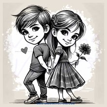 two kids smiling at each other with a flower