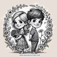 two kids with flowers and dresses