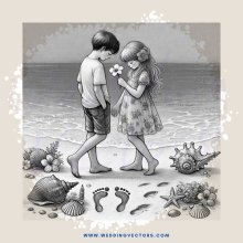 beach scene with child and flowers