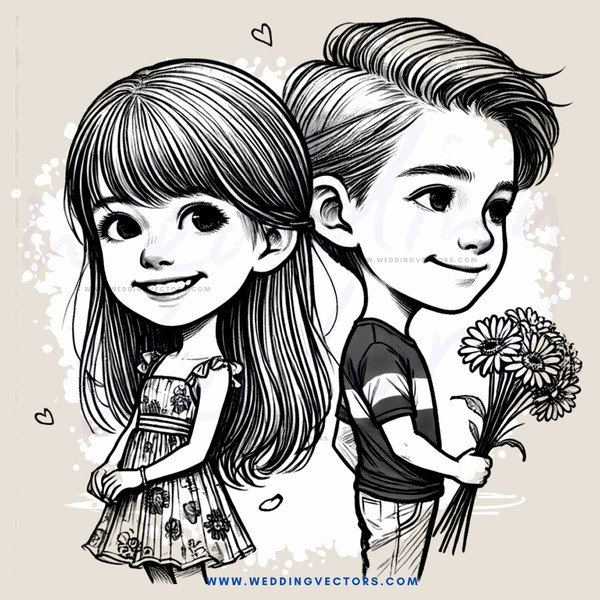 two children, one with flowers in hand