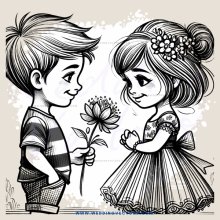 kissing boy and girl with flower