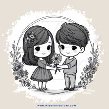 two children hold hands and flowers
