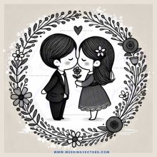 a couple in an embrace with a wreath surrounding them