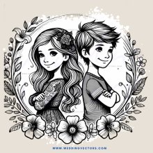 two children with flower garlands around their necks