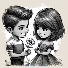 boy and girl with flower and heart symbols
