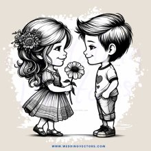 two children posing with flowers