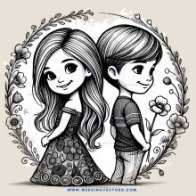 little girl and boy picture in black and white