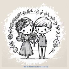 two people in a circle with flowers, plants and butterflies