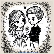 a young couple holding a flower