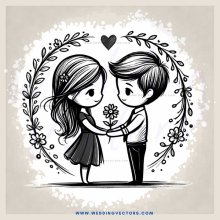 a couple in black and white illustration