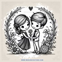 a boy and girl holding hands in an arch with flowers