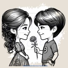 two children exchanging flowers