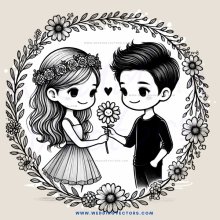 two people holding flowers in a heart frame