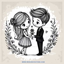two people holding flowers and surrounded by leaves