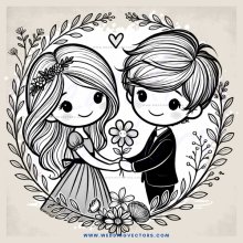 a young couple exchanging flowers
