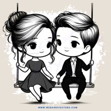 a couple on swings in black and white