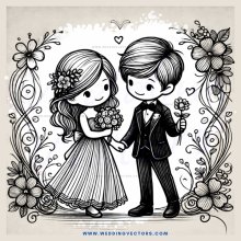 a boy and girl holding flowers
