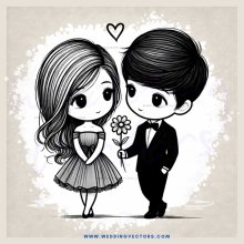 cute couple in black and white illustration