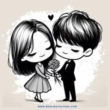 anime boy and girl hold hands with flowers