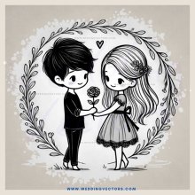 boy and girl holding flower in circle with leaves on top