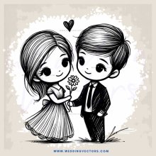 a boy and girl holding flowers