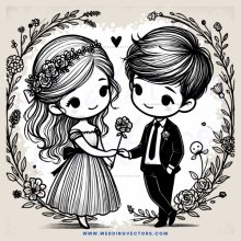 a boy and girl holding flowers