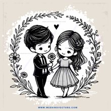 a boy and girl holding flowers