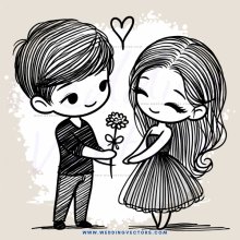 a boy and girl holding hands with flowers