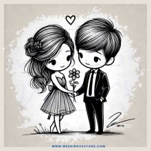 a couple shaking hands and holding flowers