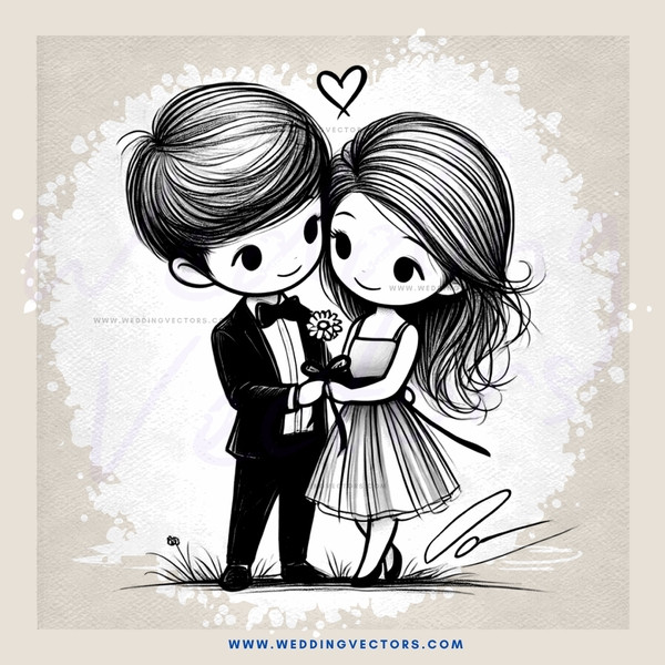 a boy and girl standing together with love