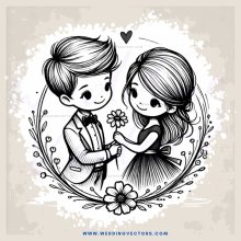 a boy and girl holding flowers