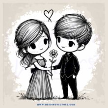 a boy and girl holding flowers