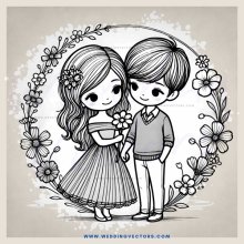a couple standing in a wreath