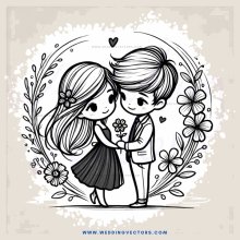 cartoon couple kissing on flowers