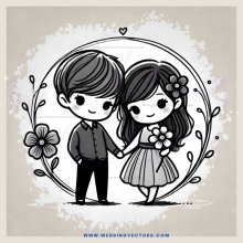 a boy and girl holding hands in an illustration