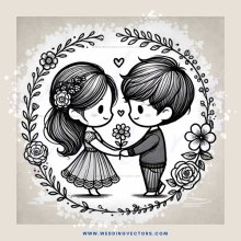 two children hugging with flowers and hearts