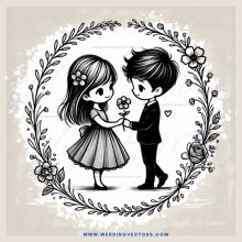 a boy and girl holding flowers in a circle