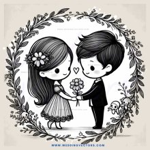 a bride and groom in flower wreaths