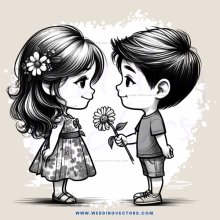 two kids holding flowers